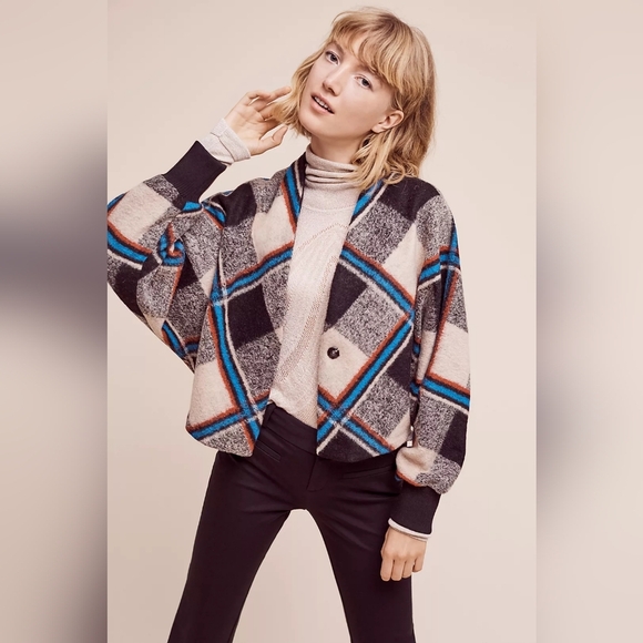 Cartonnier Jackets & Blazers - Anthroplogie Cartonnier Plaid Demero Swing Jacket Wool Blend XS Small Black Blue